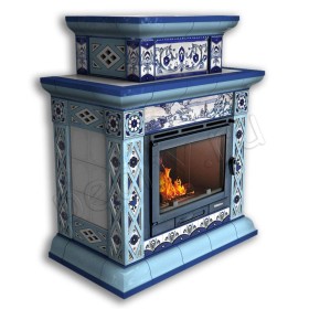Печь-камин Билибин центральный двухъярусный (цвет изразцов Зима) КИМРпечь   